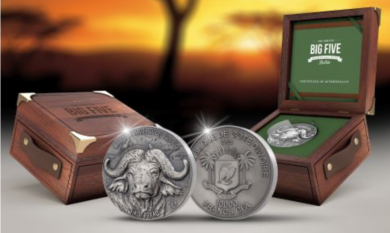 10000 Francs Elfenbeinküste 2021 - Mauquoy Haut Relief - Big Five - Water Buffalo 1kg 