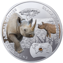 1$ 2014 Niue - Endangered Animal Species - Black Rhinoceros / Spitzmaulnashorn im Etui 