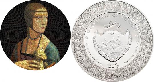 20 $ 2020 Palau - Great Micromosaic Passion - Da Vinci - Lady with an Ermine 